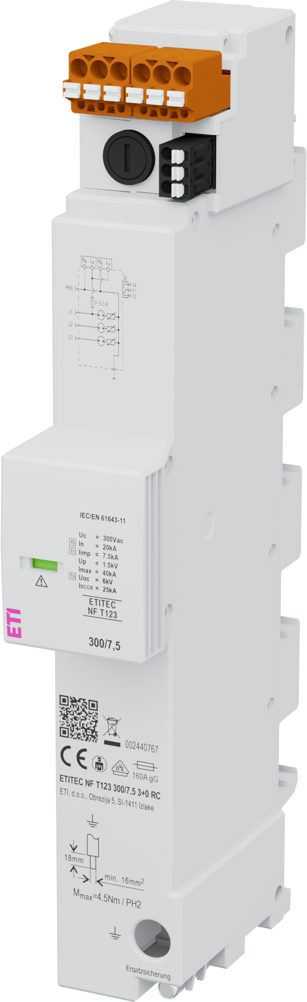 Surge arrester ETITEC NF T123 300/7,5 3+0 RC 002440767