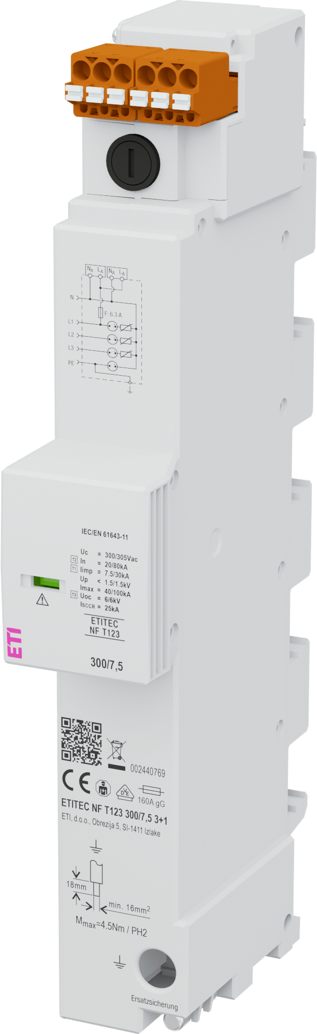 Surge arrester ETITEC NF T123 300/7,5 3+1 002440769