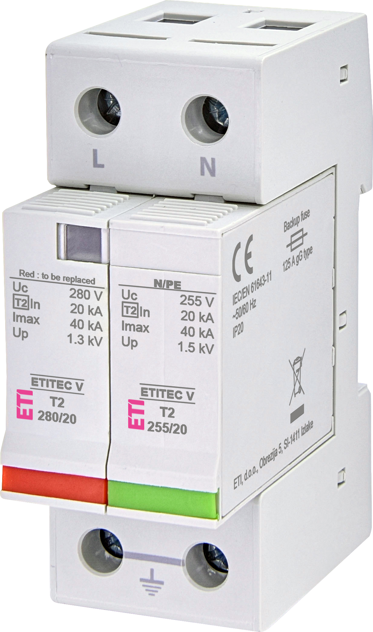 Surge arrester ETITEC V T2 280/20 1+1 002443012