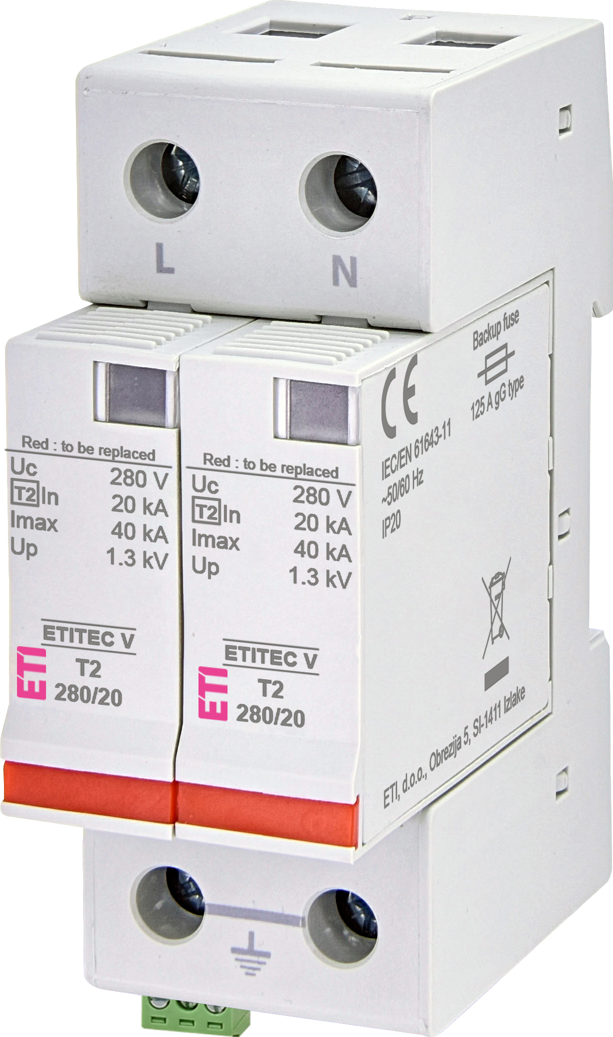 Surge arrester ETITEC V T2 280/20 2+0 RC 002443017