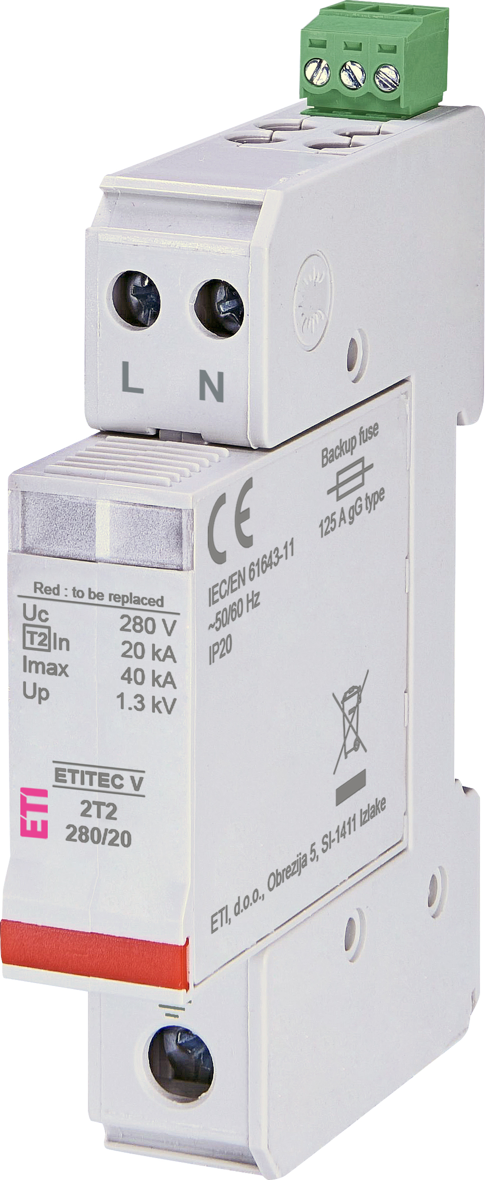 Surge arrester ETITEC V 2T2 280/20 2+0 RC 002443034