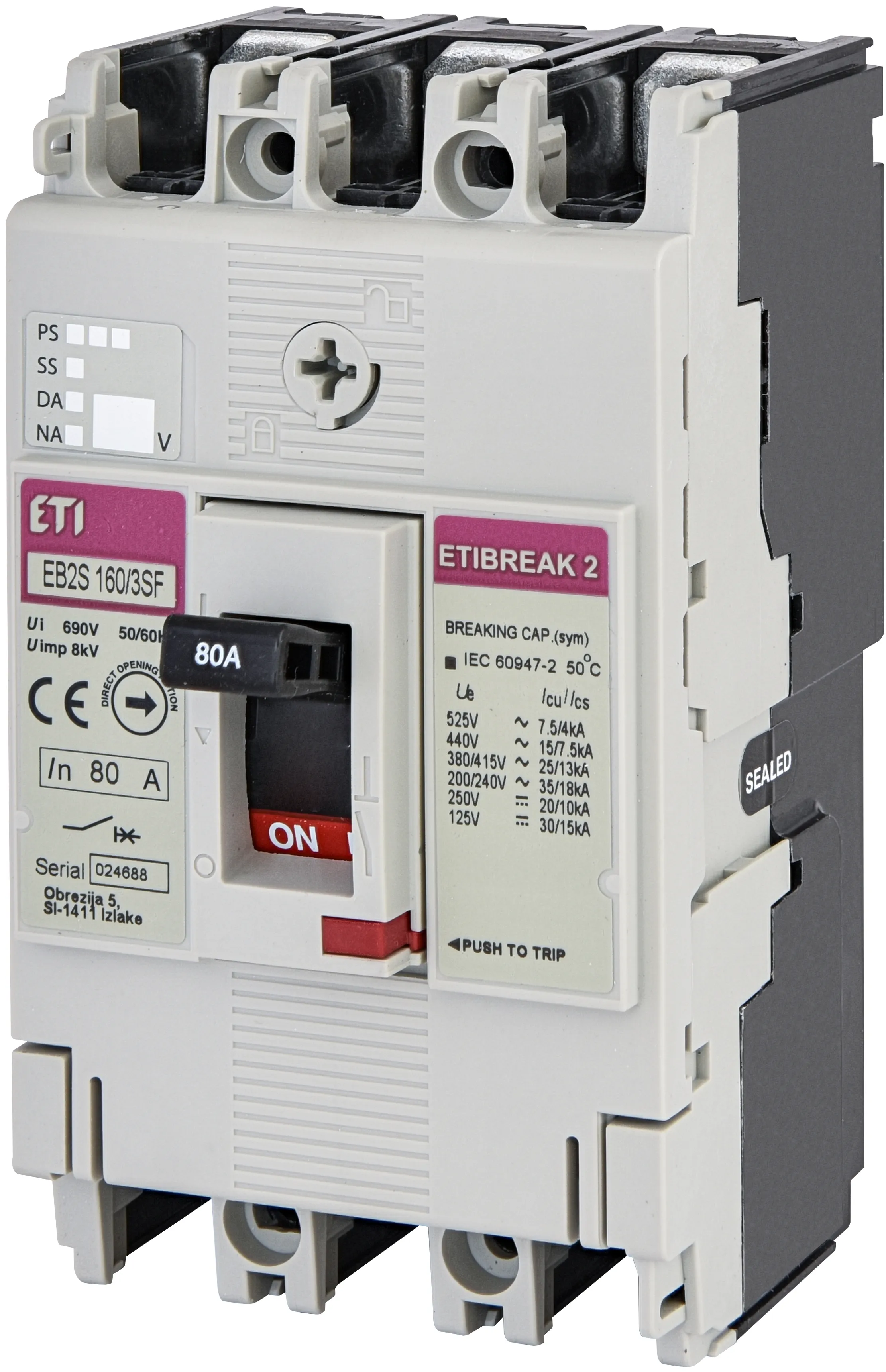 Molded Case Circuit Breaker EB2S 160/3SF 80A 3p 004671834